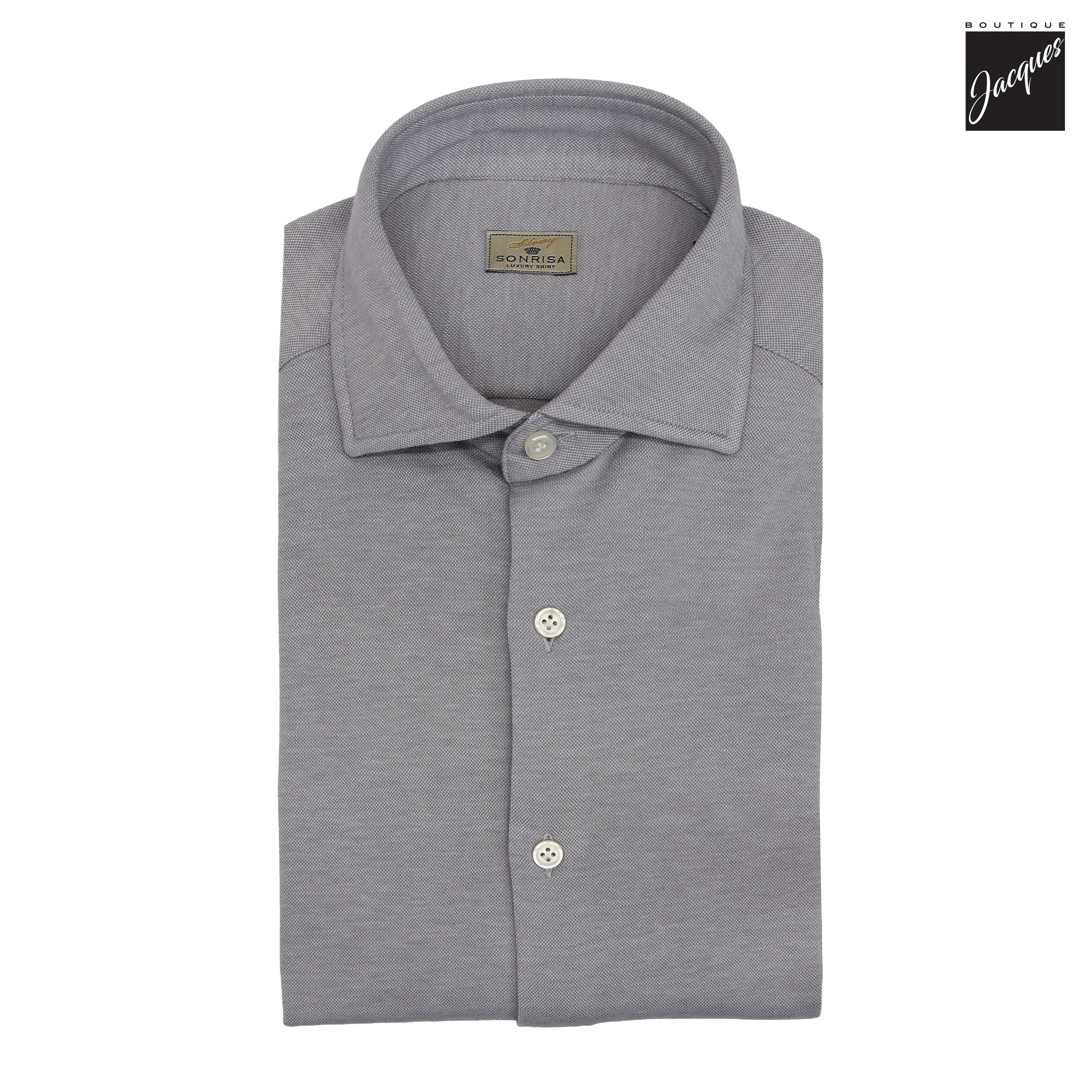 Light Gray Solid Lux Cotton-Lyocell Jersey Stretch Casual Shirt - SONRISA