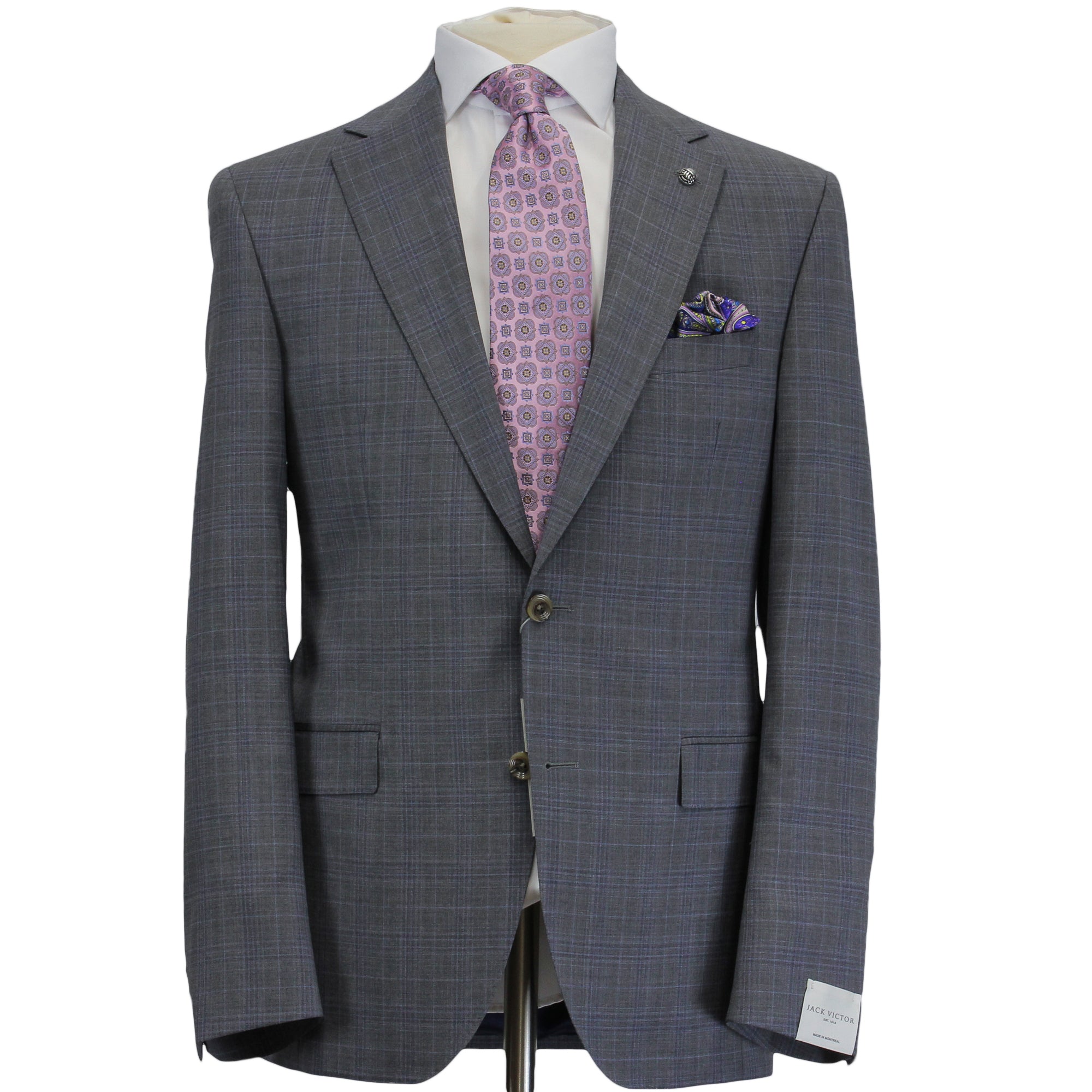 Gray with Blue Check Esprit Modern Fit Wool Suit - Jack Victor - Boutique Jacques International