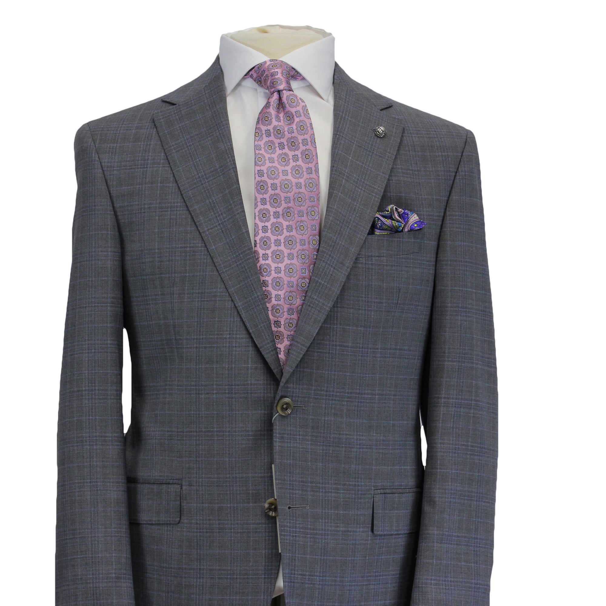 Gray with Blue Check Esprit Modern Fit Wool Suit - Jack Victor - Boutique Jacques International