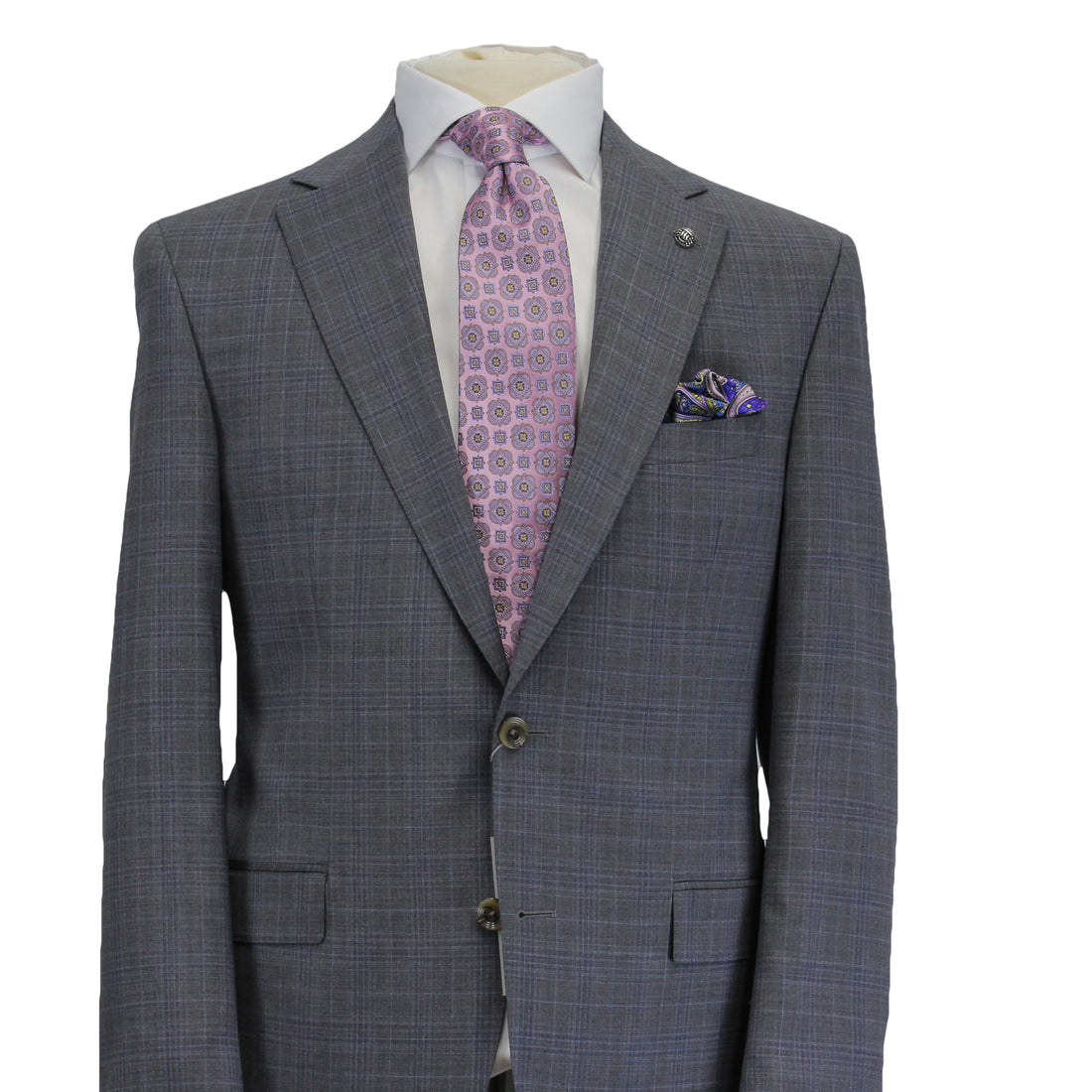 Gray with Blue Check Esprit Modern Fit Wool Suit - Jack Victor - Boutique Jacques International