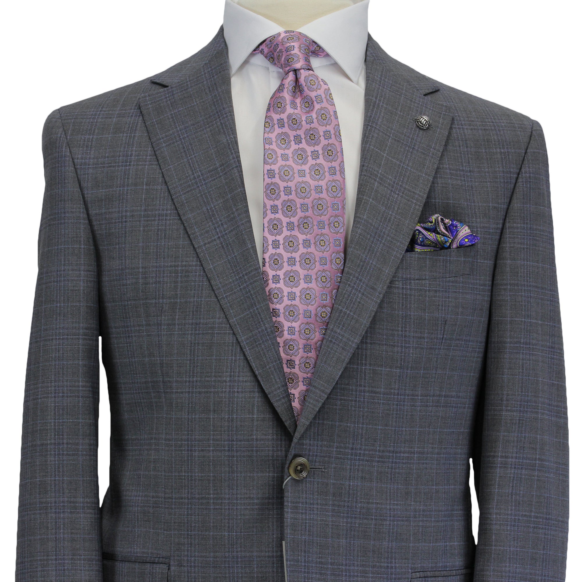 Gray with Blue Check Esprit Modern Fit Wool Suit - Jack Victor - Boutique Jacques International