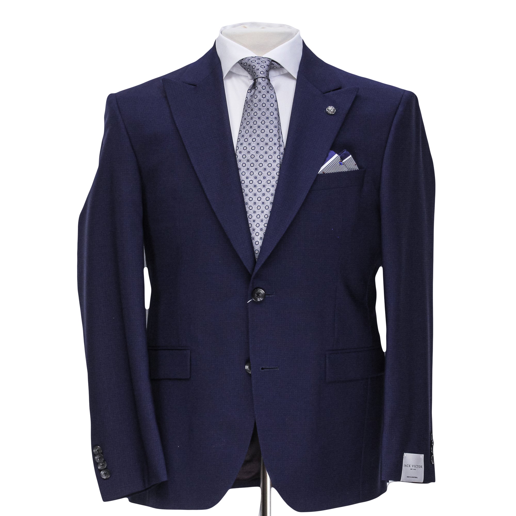 Blue Neat Check Peak Lapel Engel Modern Fit Wool Suit - Jack Victor