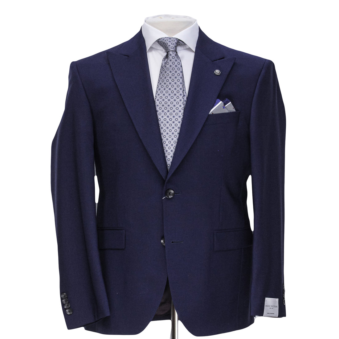 Blue Neat Check Peak Lapel Engel Modern Fit Wool Suit - Jack Victor