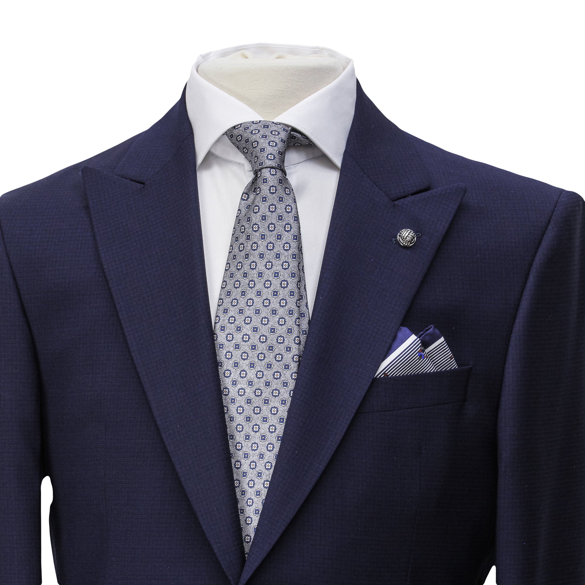 Blue Neat Check Peak Lapel Engel Modern Fit Wool Suit - Jack Victor