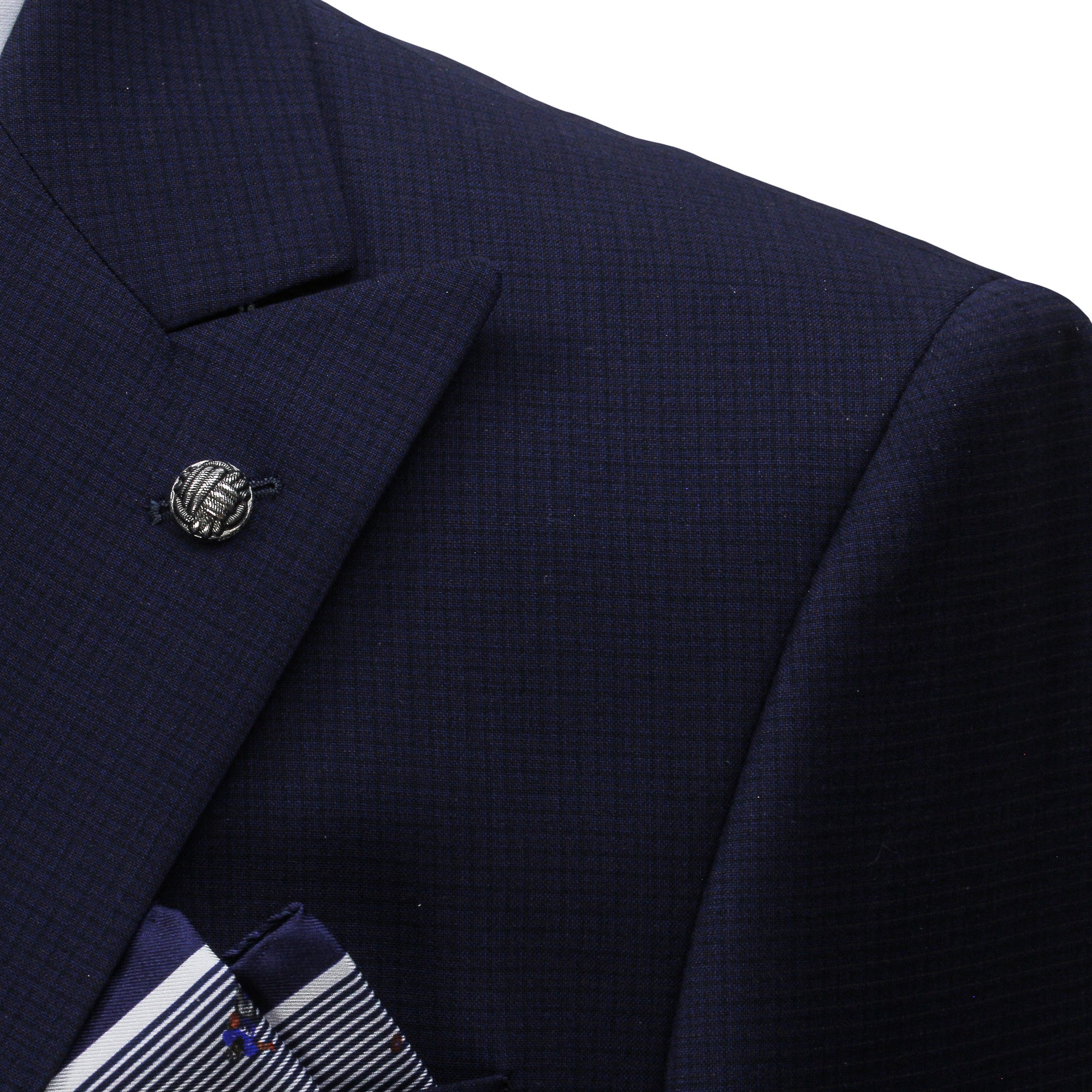 Blue Neat Check Peak Lapel Engel Modern Fit Wool Suit - Jack Victor