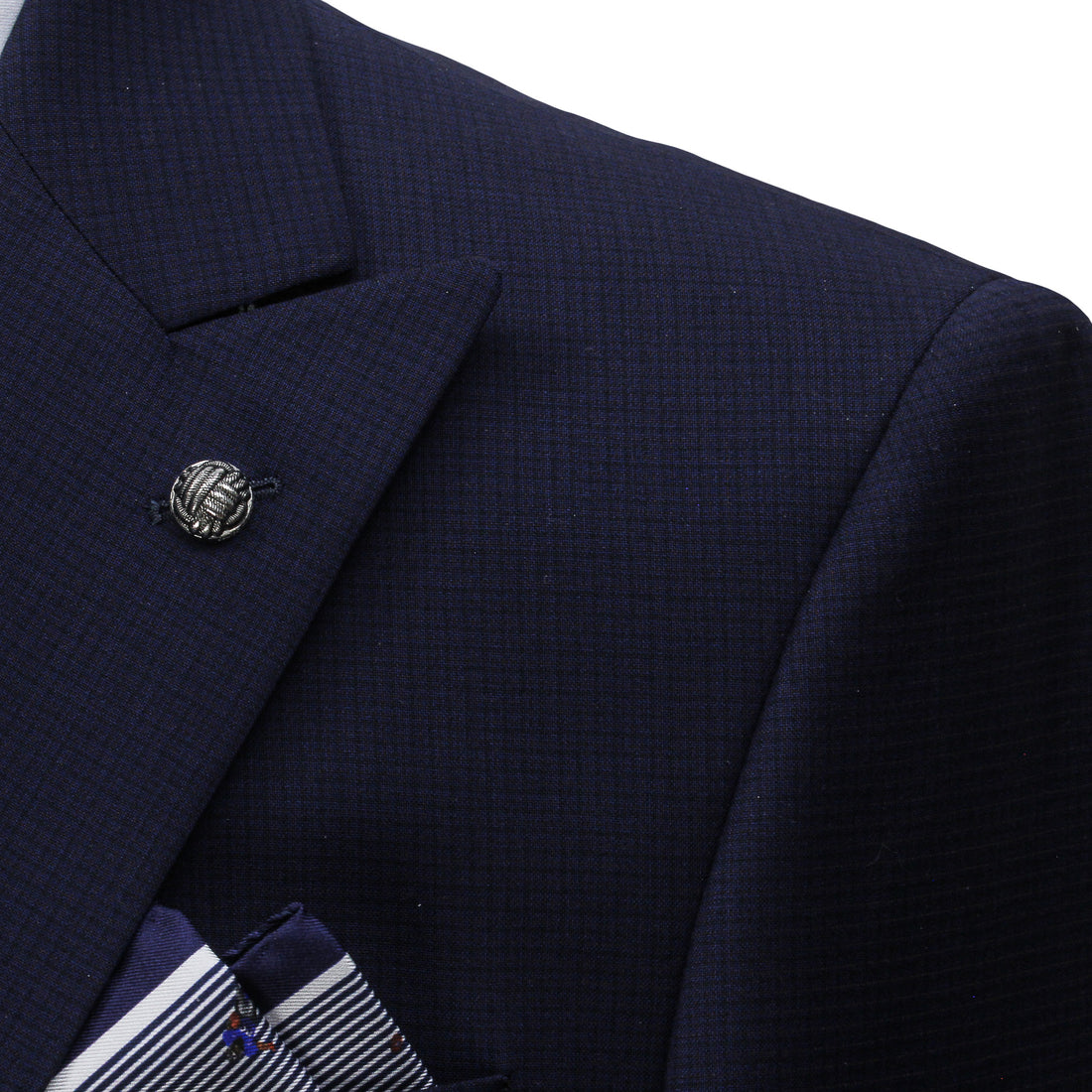 Blue Neat Check Peak Lapel Engel Modern Fit Wool Suit - Jack Victor