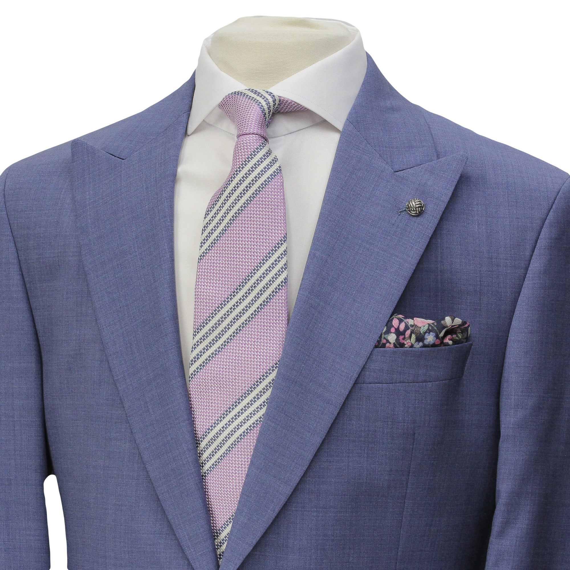 Light Blue Neat Peak Lapel Engel Modern Fit Wool Suit - Jack