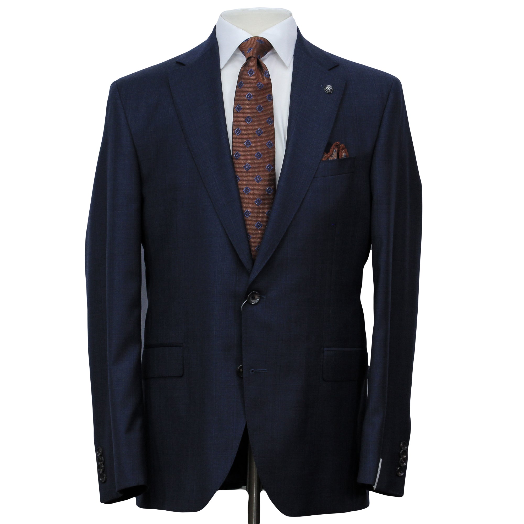 Dark Blue Check Super 170's Wool-Cashmere Modern Fit Suit - Jack Victor 1913