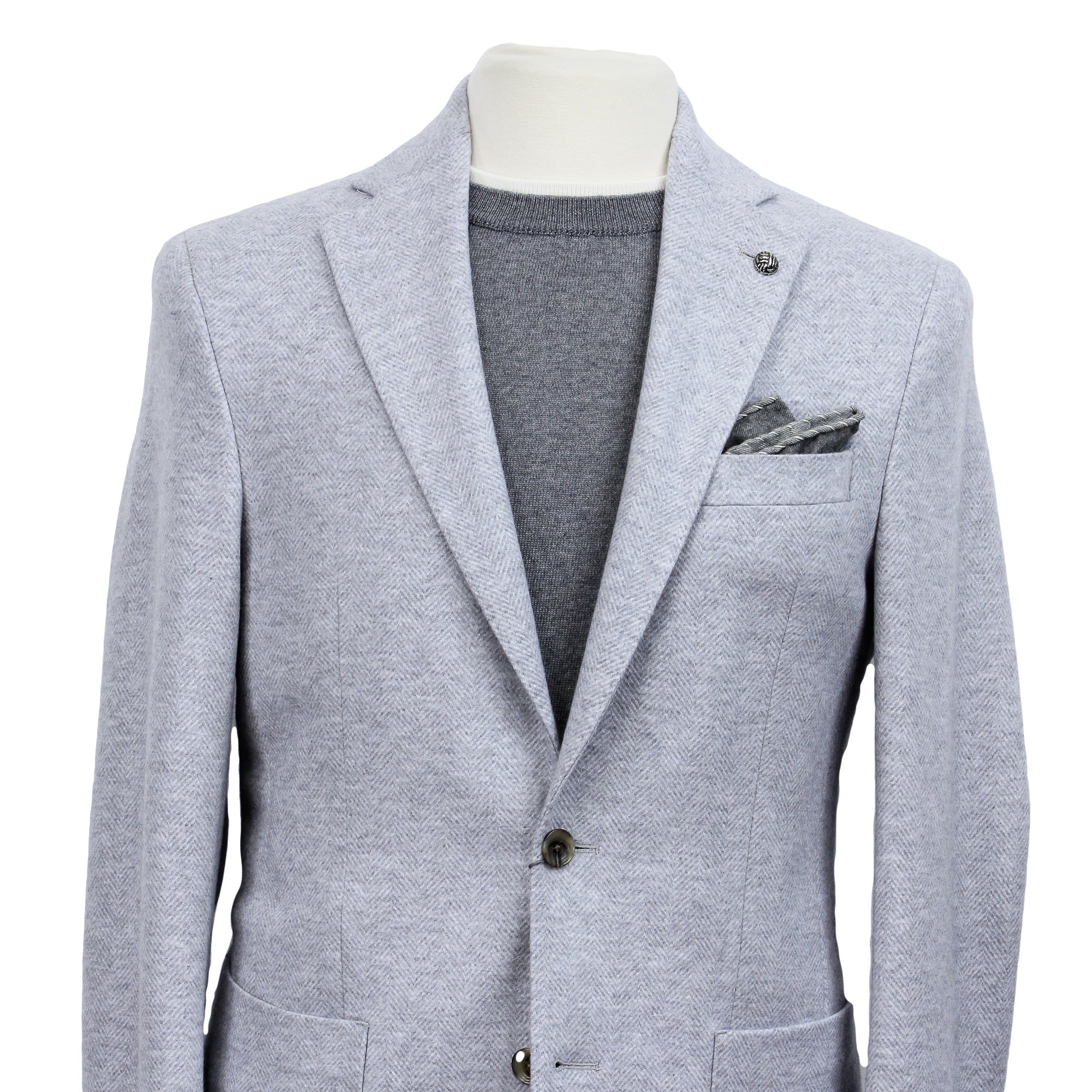 Light Gray Herringbone Wool-Cotton Hampton Contemporary Fit Jacket - Jack Victor