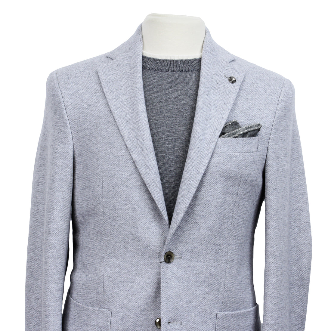 Light Gray Herringbone Wool-Cotton Hampton Contemporary Fit Jacket - Jack Victor