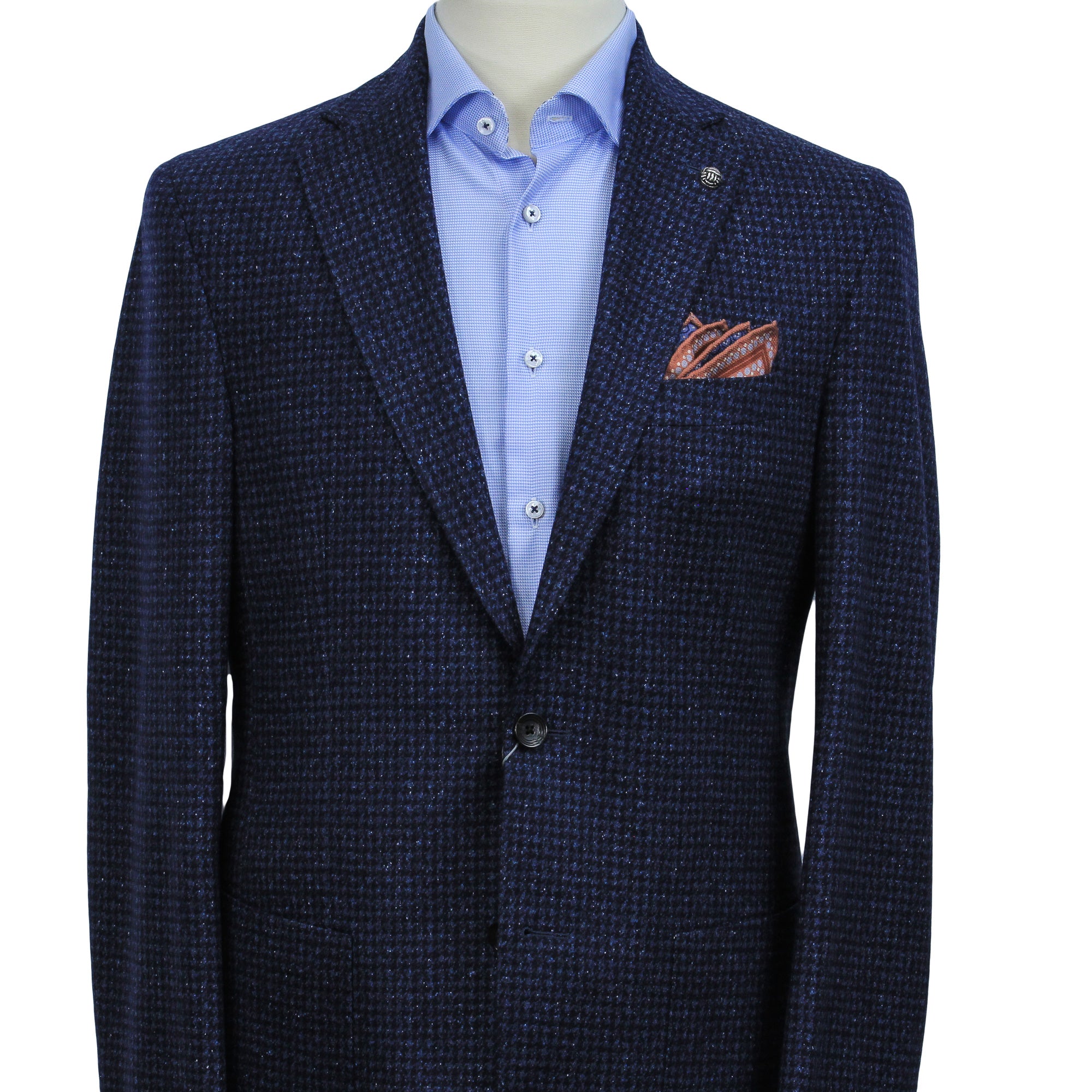 Blue Houndstooth Wool-Silk Hampton Contemporary Fit Sport Jacket - Jack Victor