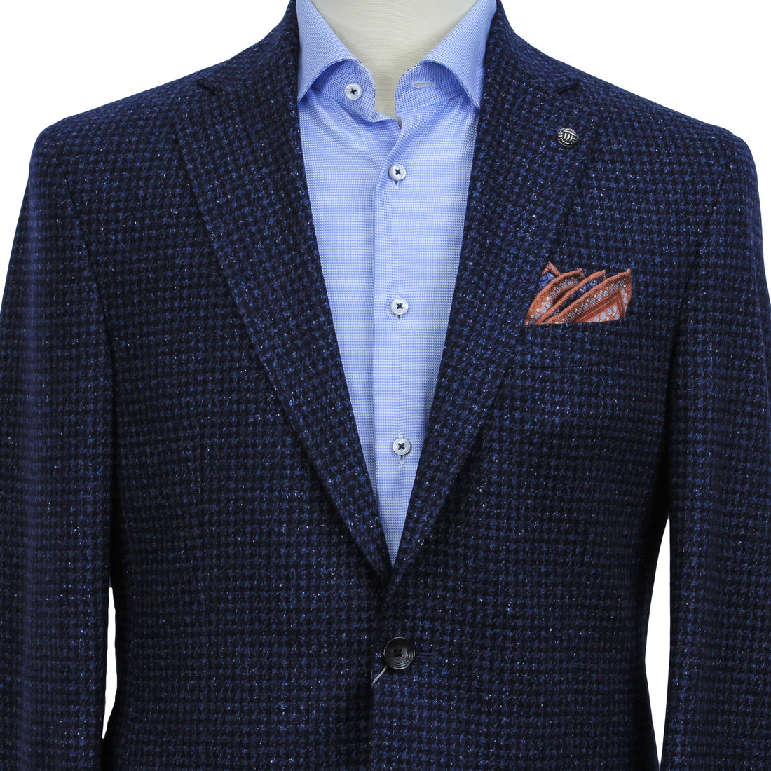 Blue Houndstooth Wool-Silk Hampton Contemporary Fit Sport Jacket - Jack Victor