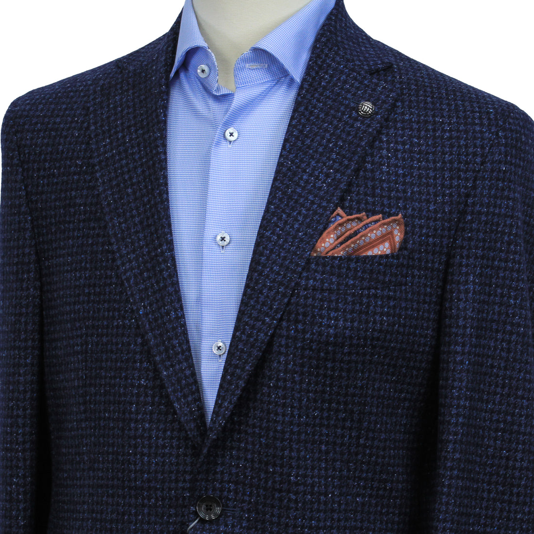 Blue Houndstooth Wool-Silk Hampton Contemporary Fit Sport Jacket - Jack Victor