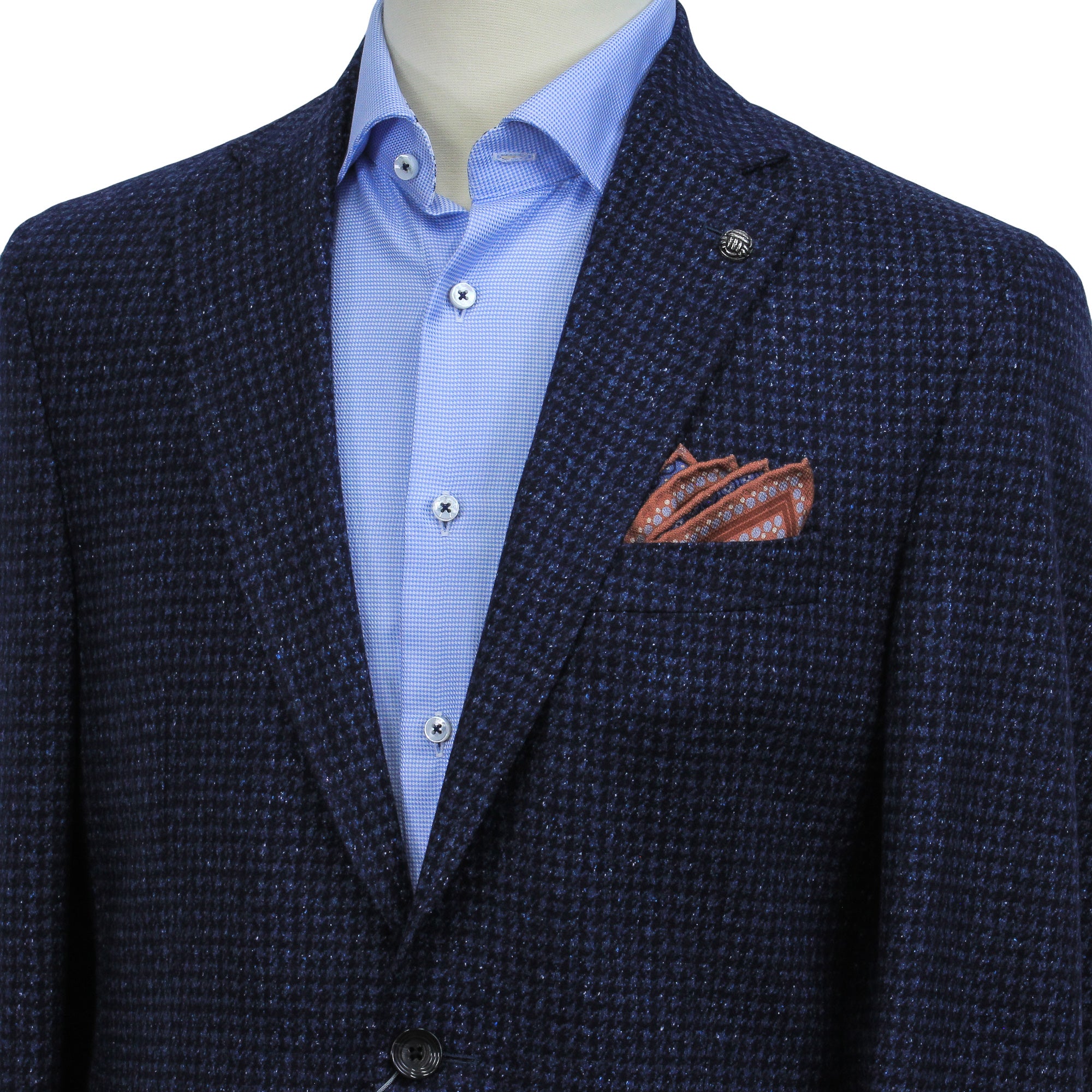 Blue Houndstooth Wool-Silk Hampton Contemporary Fit Sport Jacket - Jack Victor