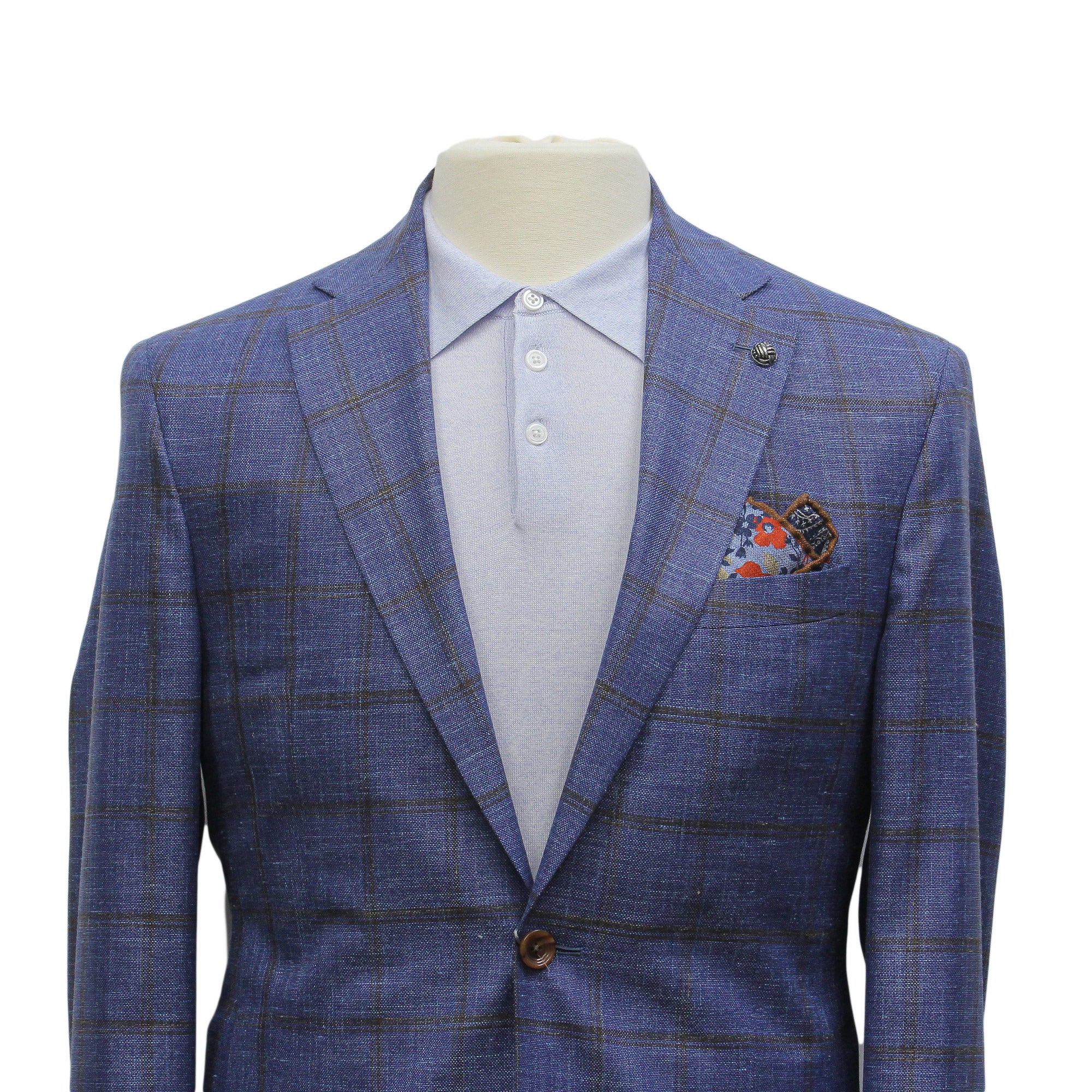 Blue & Brown Check Wool/Silk/Linen Hampton Contemporary Fit Sport Jacket - Jack Victor