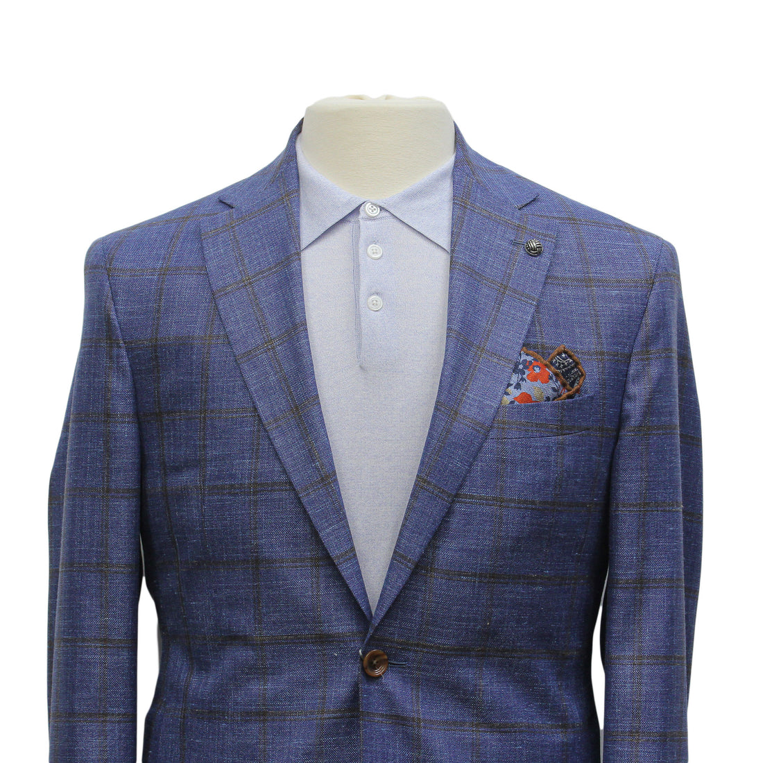 Blue & Brown Check Wool/Silk/Linen Hampton Contemporary Fit Sport Jacket - Jack Victor