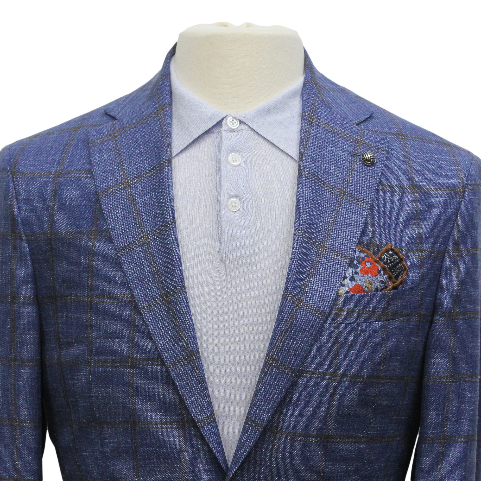 Blue & Brown Check Wool/Silk/Linen Hampton Contemporary Fit Sport Jacket - Jack Victor
