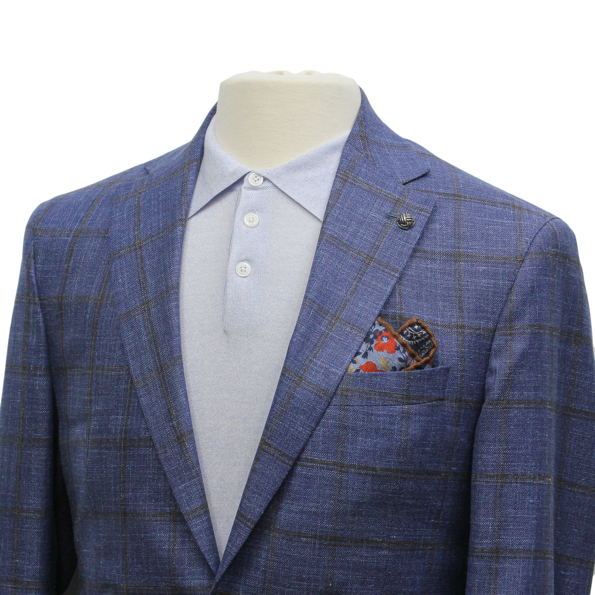 Blue & Brown Check Wool/Silk/Linen Hampton Contemporary Fit Sport Jacket - Jack Victor