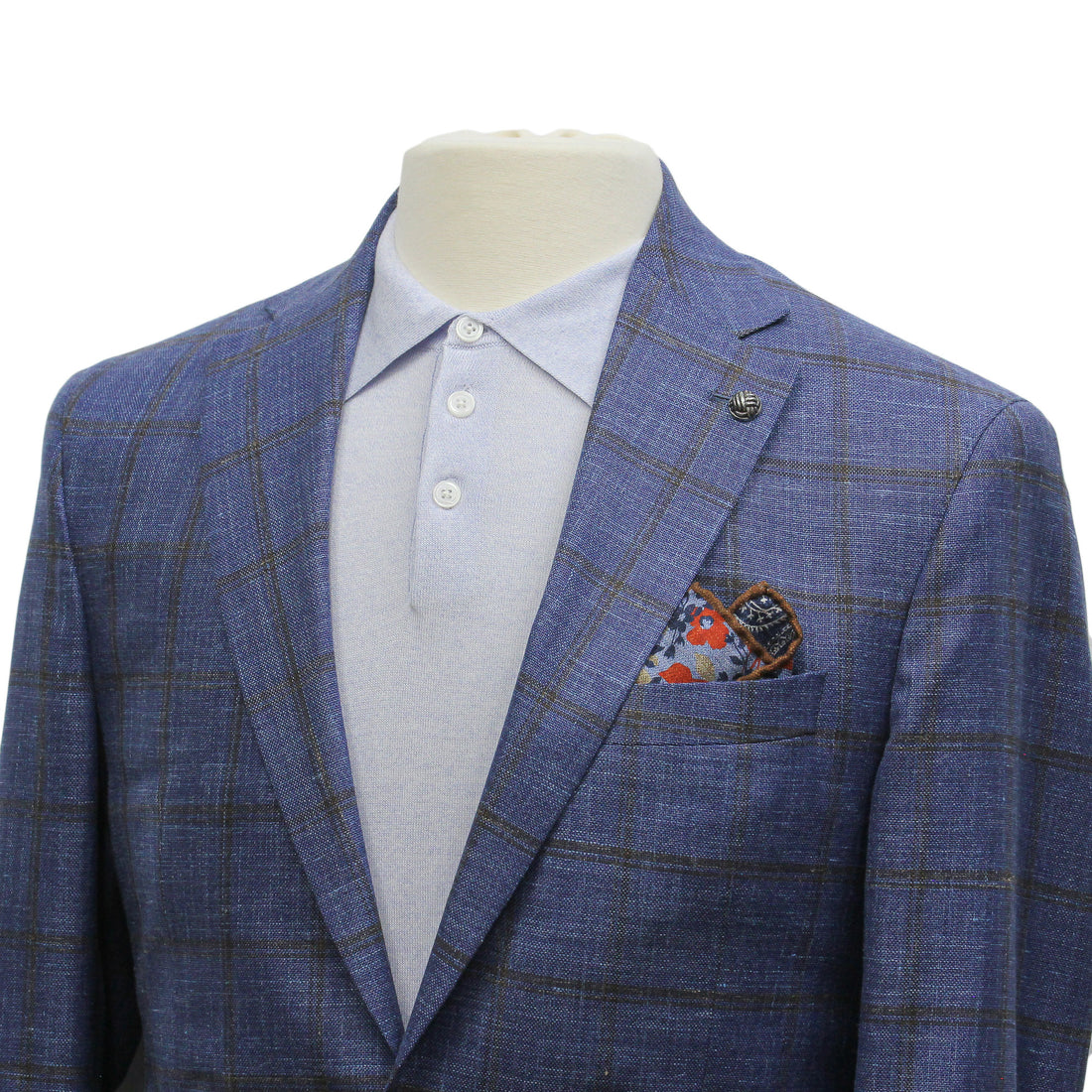 Blue & Brown Check Wool/Silk/Linen Hampton Contemporary Fit Sport Jacket - Jack Victor