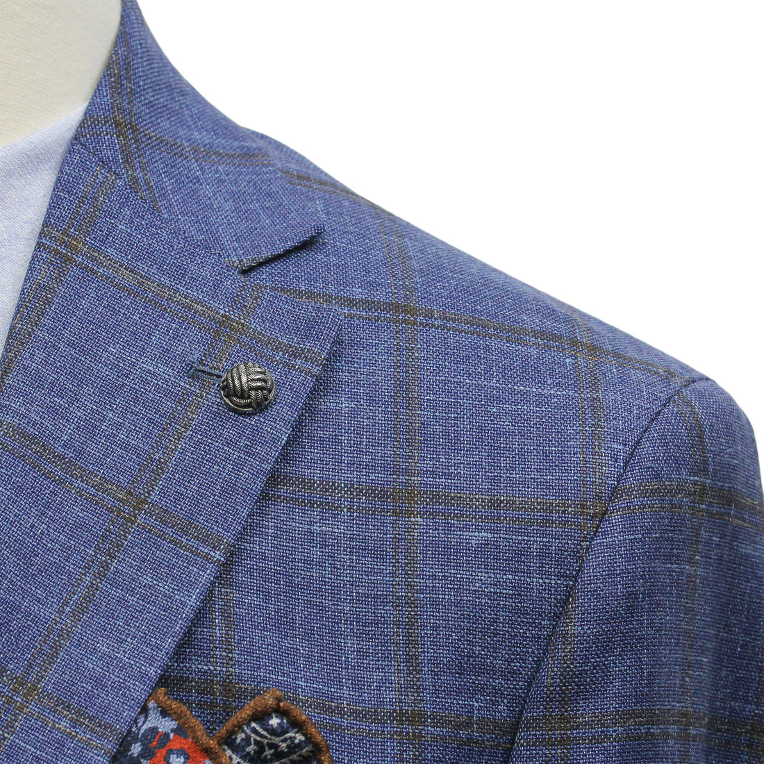 Blue & Brown Check Wool/Silk/Linen Hampton Contemporary Fit Sport Jacket - Jack Victor
