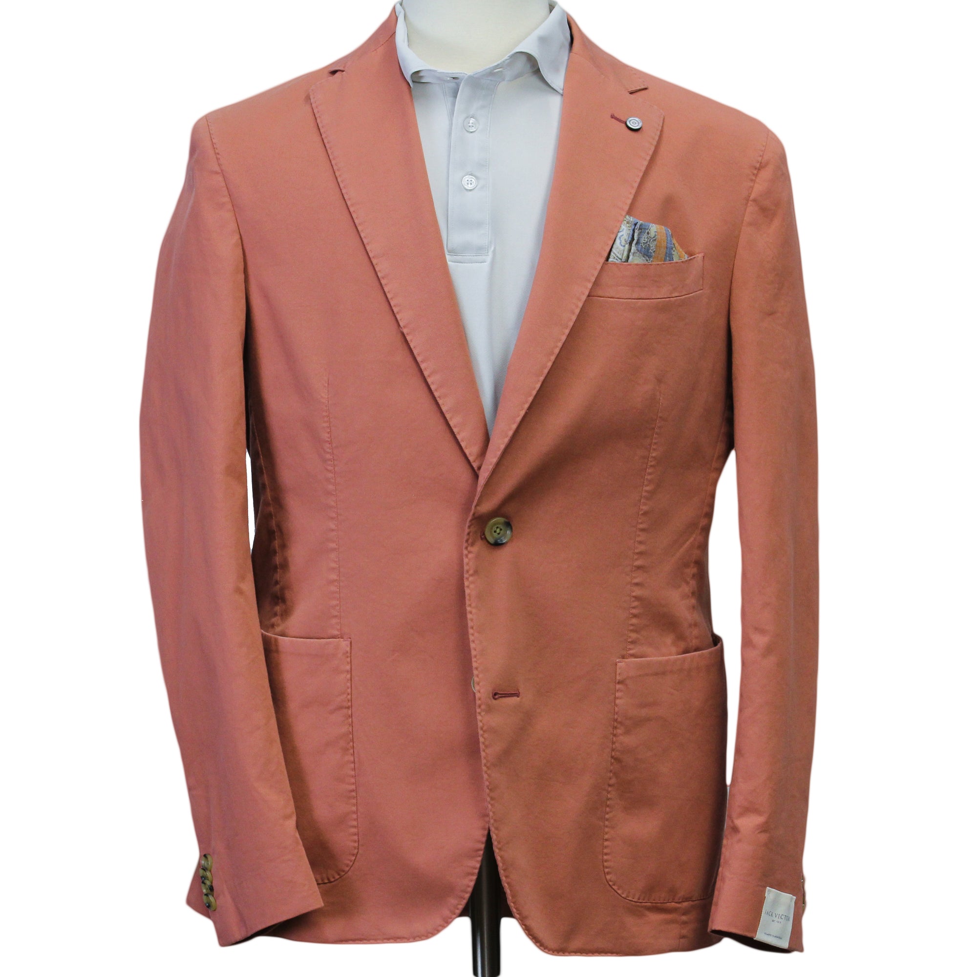 Coral Orange Eames Modern Fit Unconstructed Cotton Stretch Jacket - Jack Victor - Boutique Jacques International