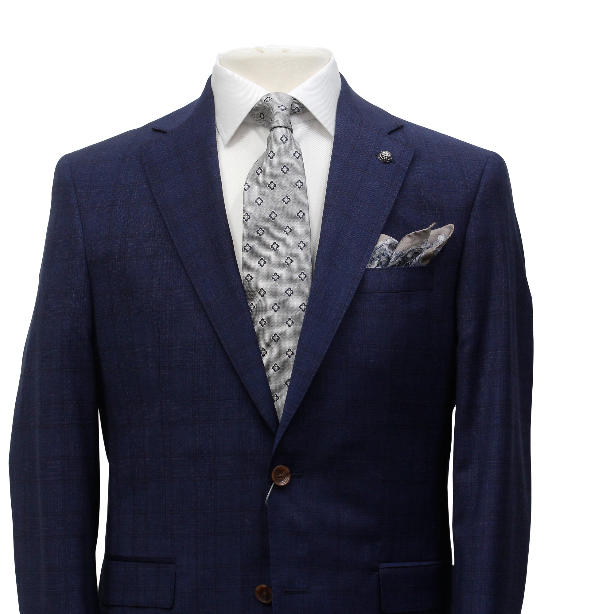 Deep Blue Check Modern Fit Esprit Super 110s Wool Suit - Jack Victor