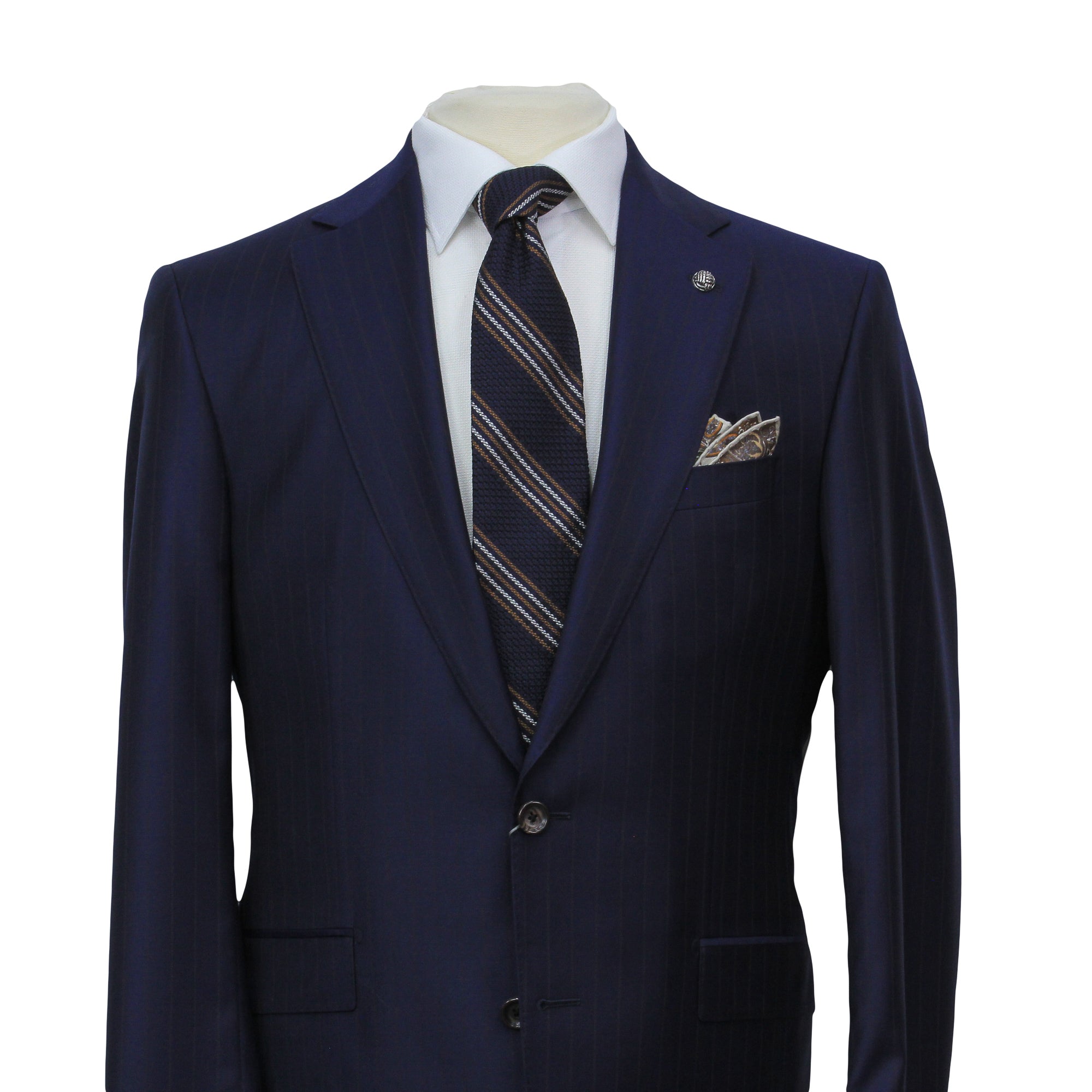 Blue Striped Loro Piana Super 170's Wool-Cashmere Modern Fit Suit