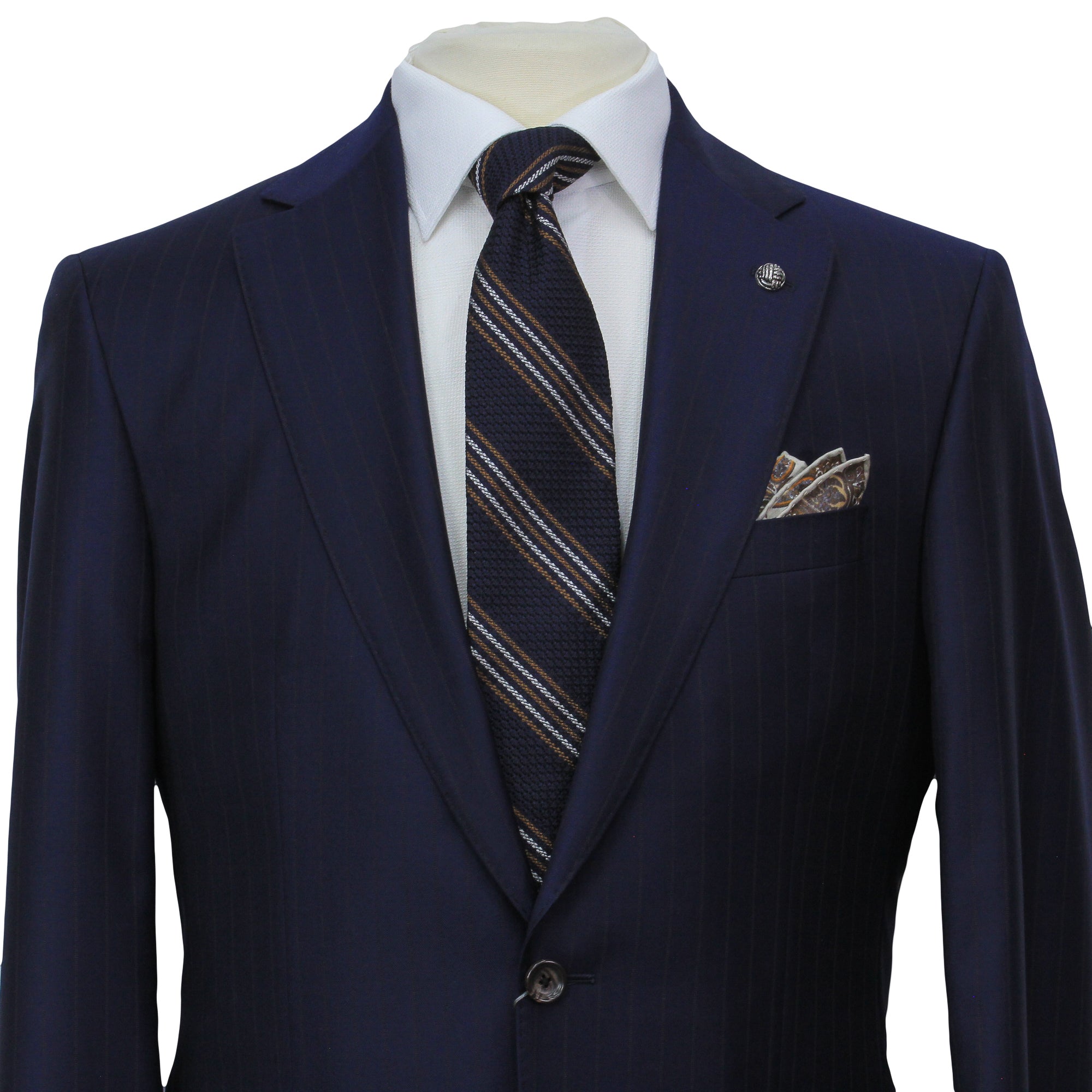 Blue Striped Loro Piana Super 170's Wool-Cashmere Modern Fit Suit