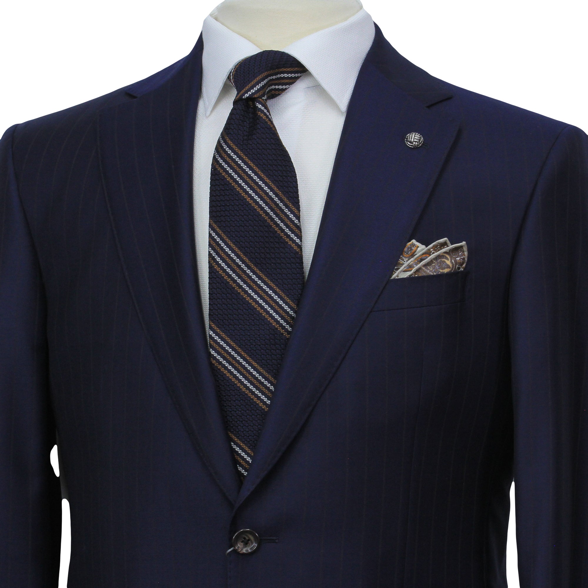 Blue Striped Loro Piana Super 170's Wool-Cashmere Modern Fit Suit