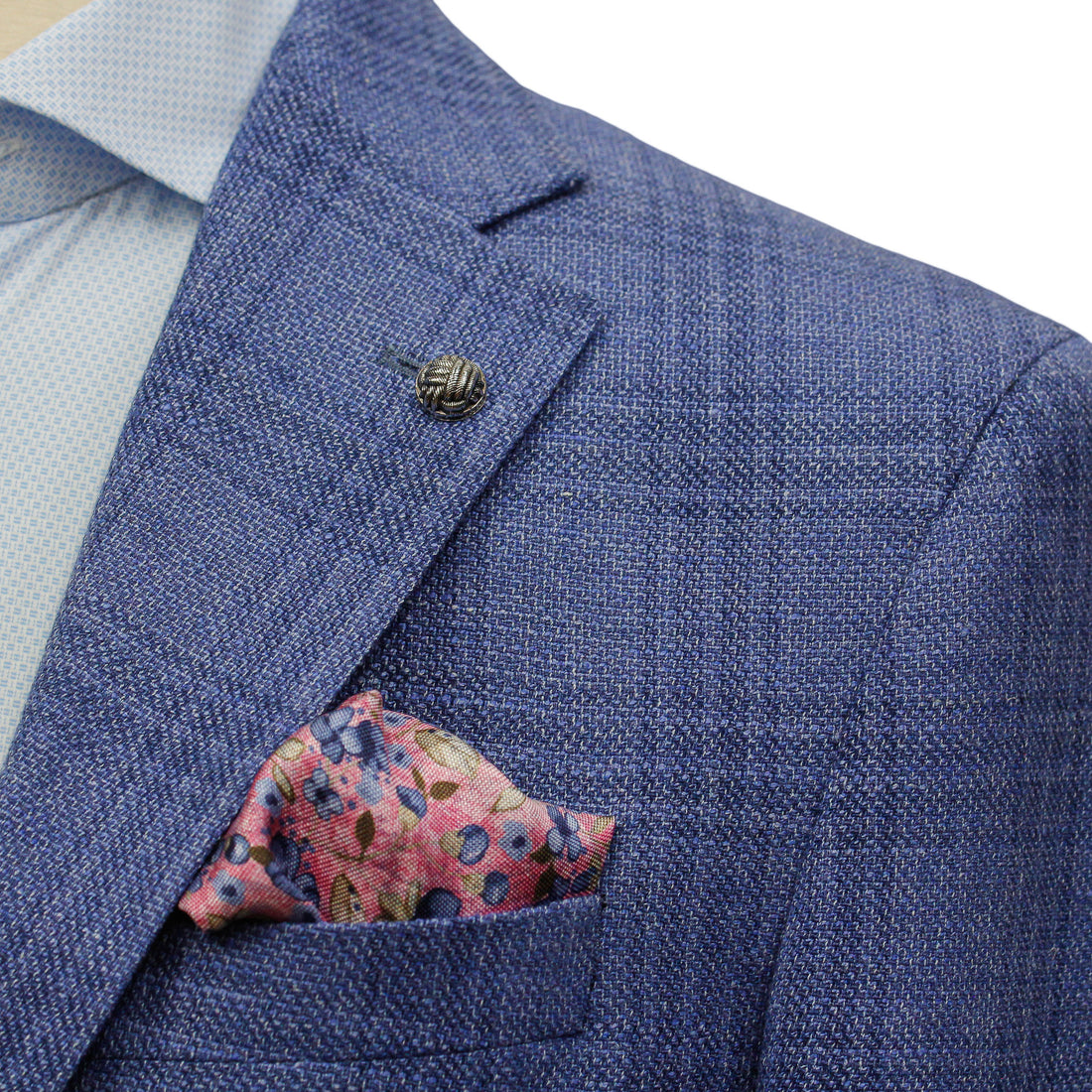 Mid-Blue Check Wool-Linen Hampton Contemporary Fit Sport Jacket - Jack Victor