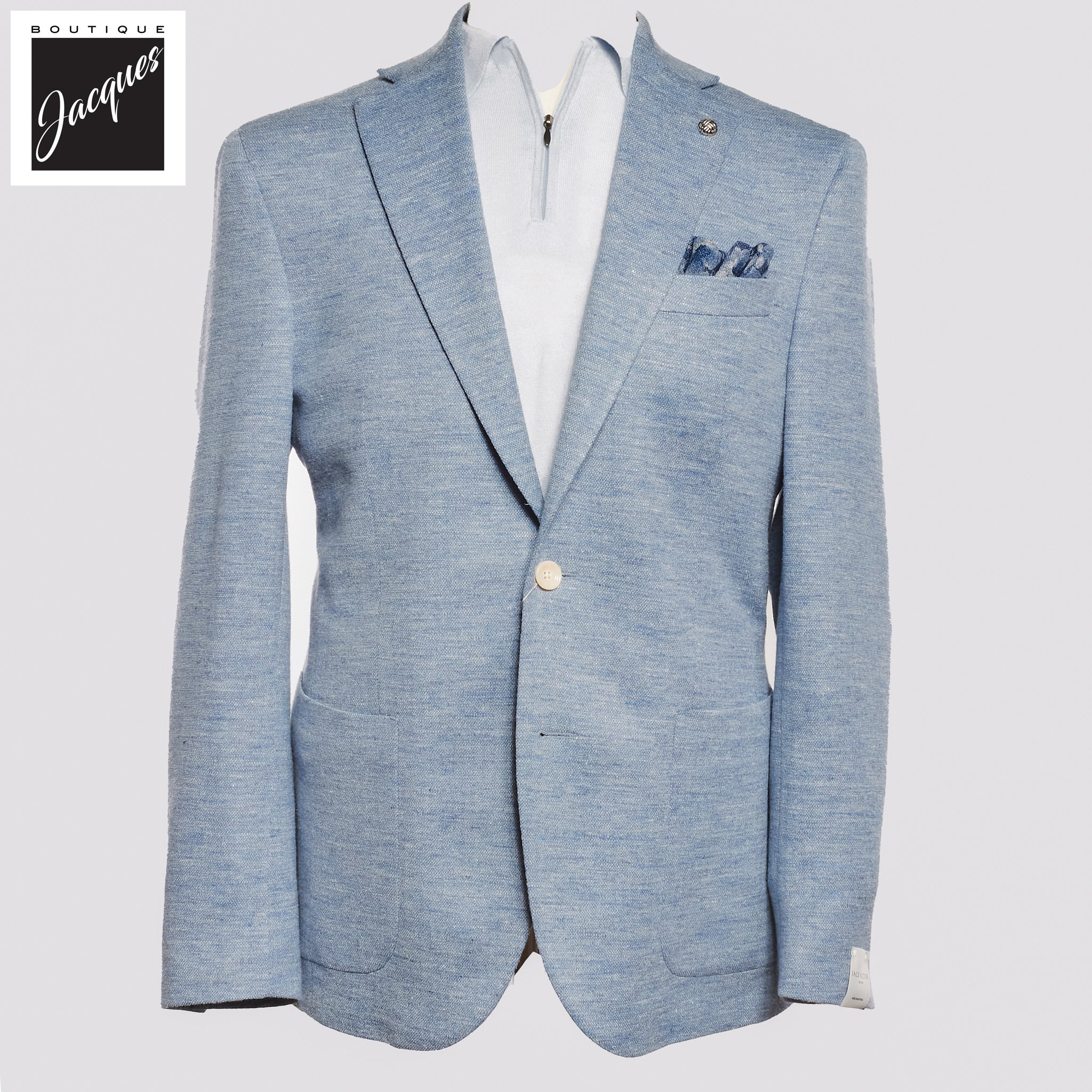Light Blue Hartford Wool/Silk/Linen Knit Contemporary Fit Sport Jacket - Jack Victor