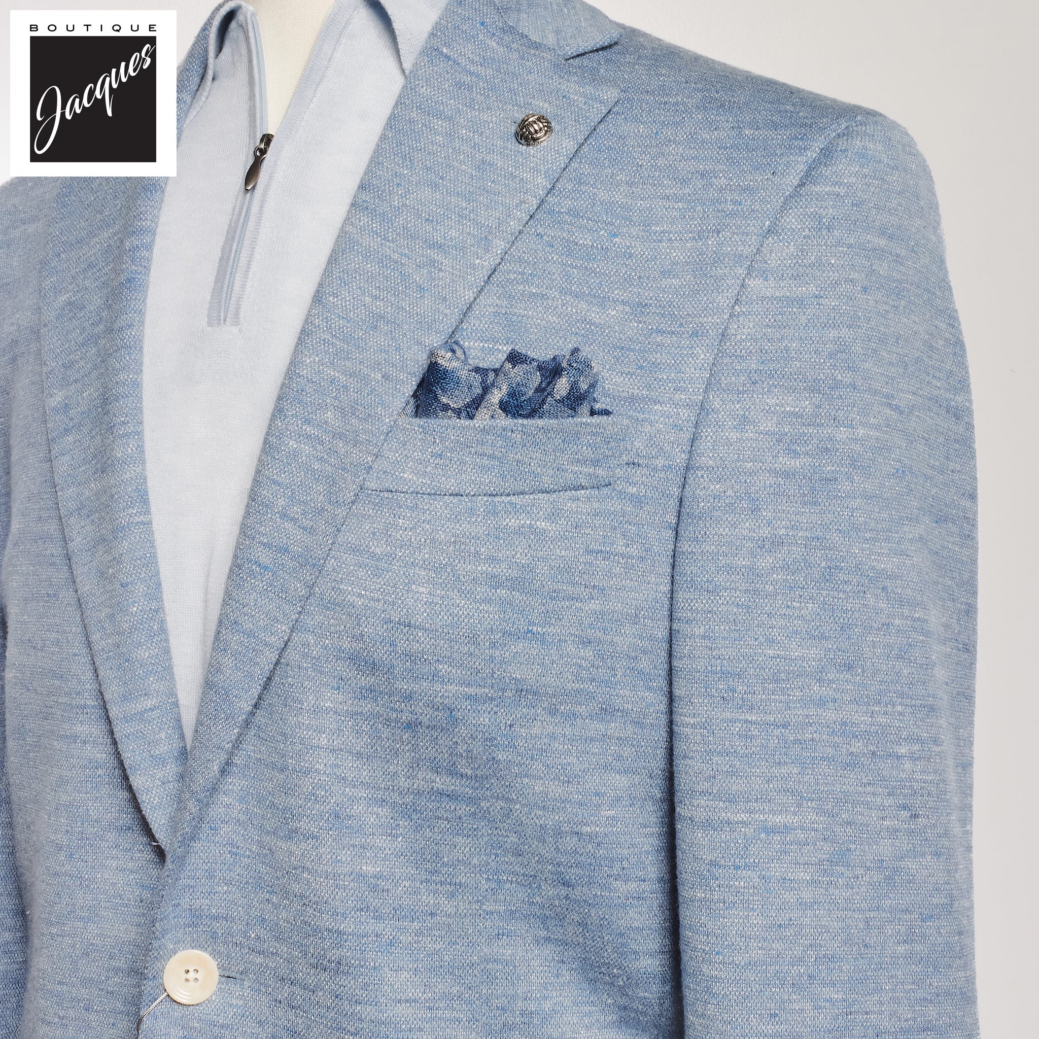 Light Blue Hartford Wool/Silk/Linen Knit Contemporary Fit Sport Jacket - Jack Victor