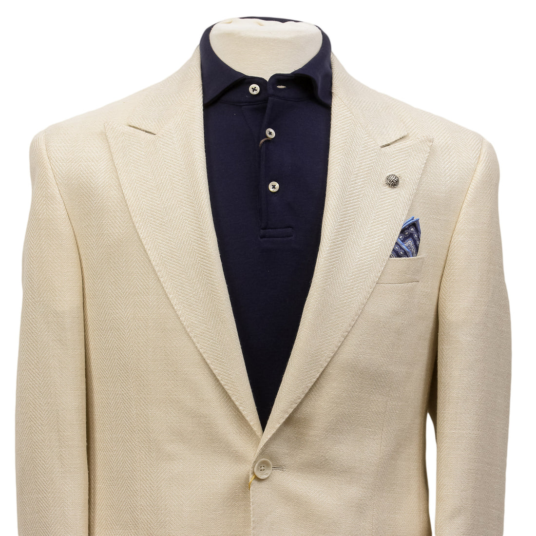 Cream Herringbone Wool Silk Linen Peak Lapel Morgan Contemporary Fit Sport Jacket - Jack Victor 1913