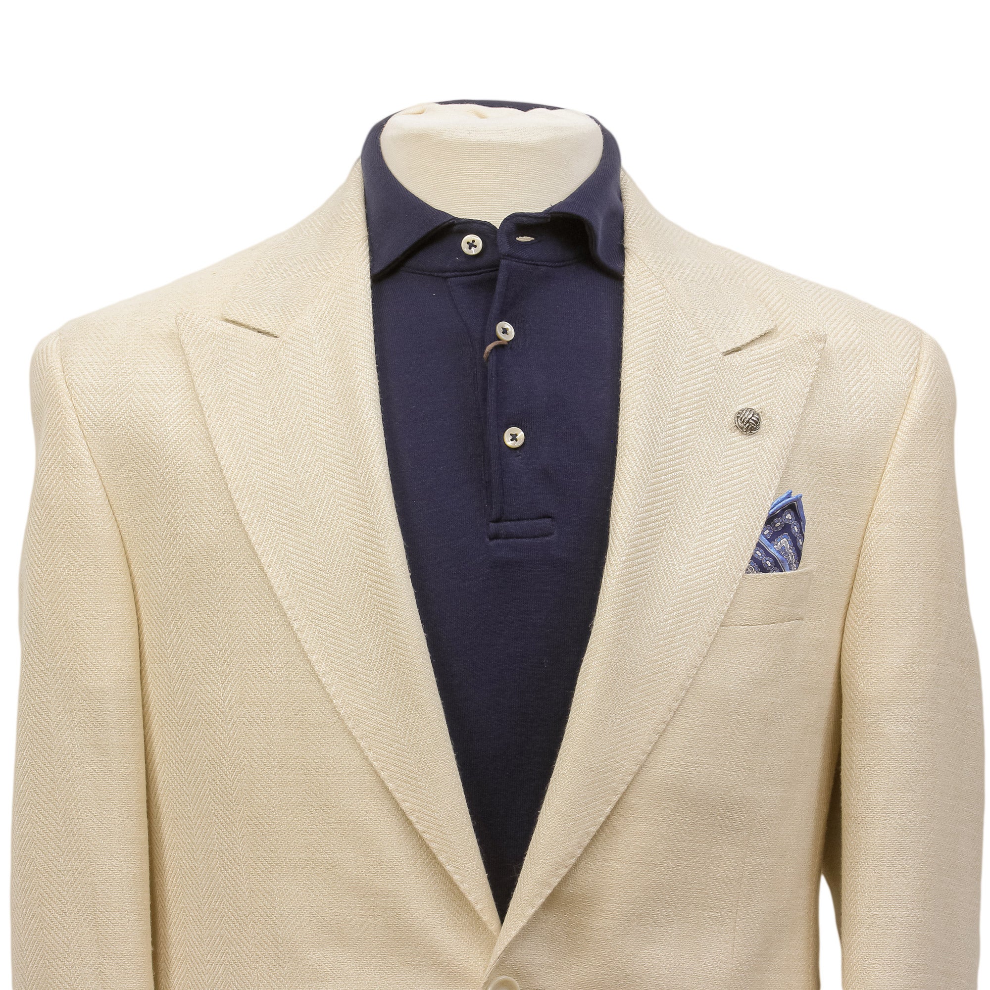 Cream Herringbone Wool Silk Linen Peak Lapel Morgan Contemporary Fit Sport Jacket - Jack Victor 1913