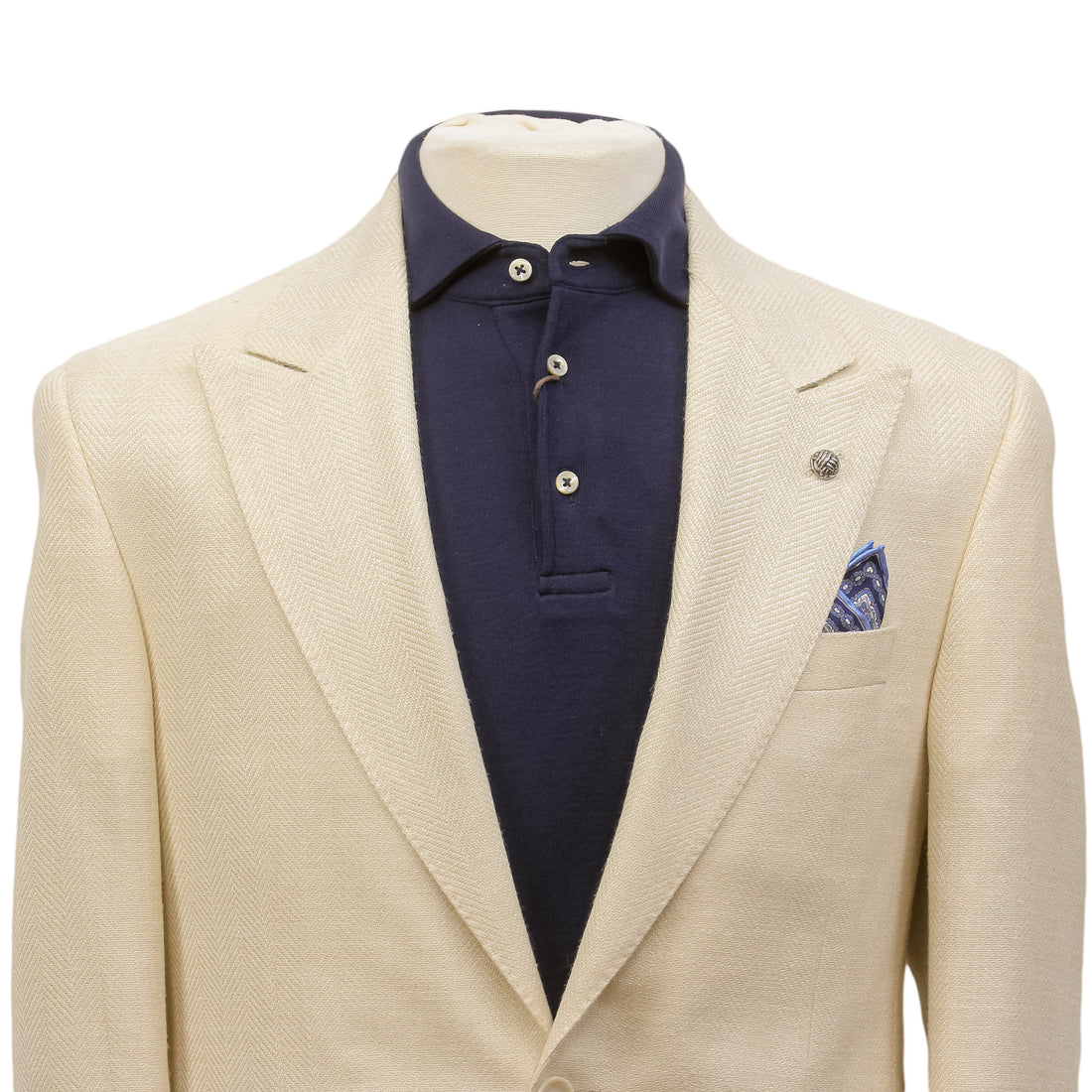 Cream Herringbone Wool Silk Linen Peak Lapel Morgan Contemporary Fit Sport Jacket - Jack Victor 1913