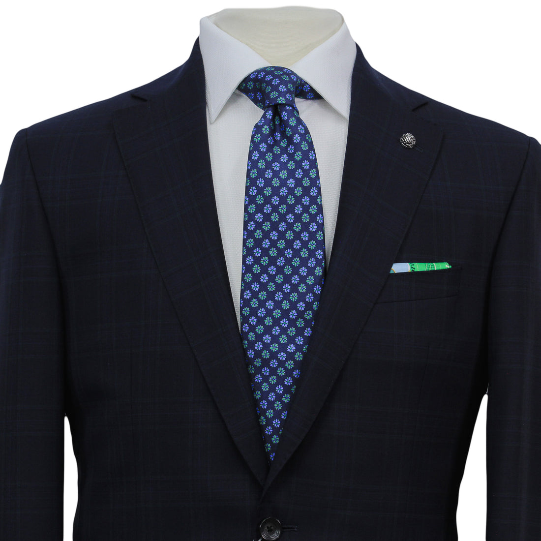 Navy Glen Check Vitale Barberis Wool Essence Modern Fit Suit - Jack Victor 1913