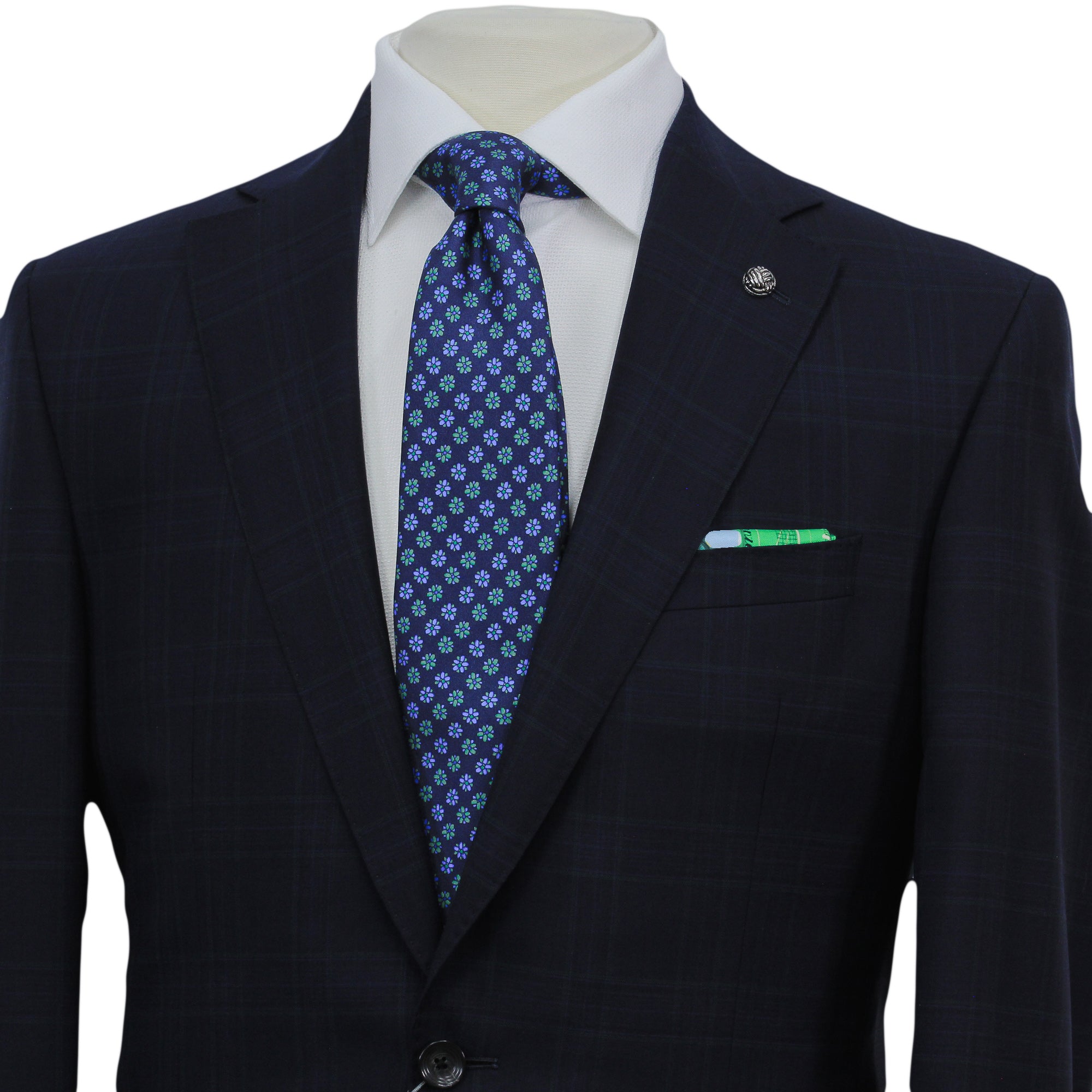 Navy Glen Check Vitale Barberis Wool Essence Modern Fit Suit - Jack Victor 1913