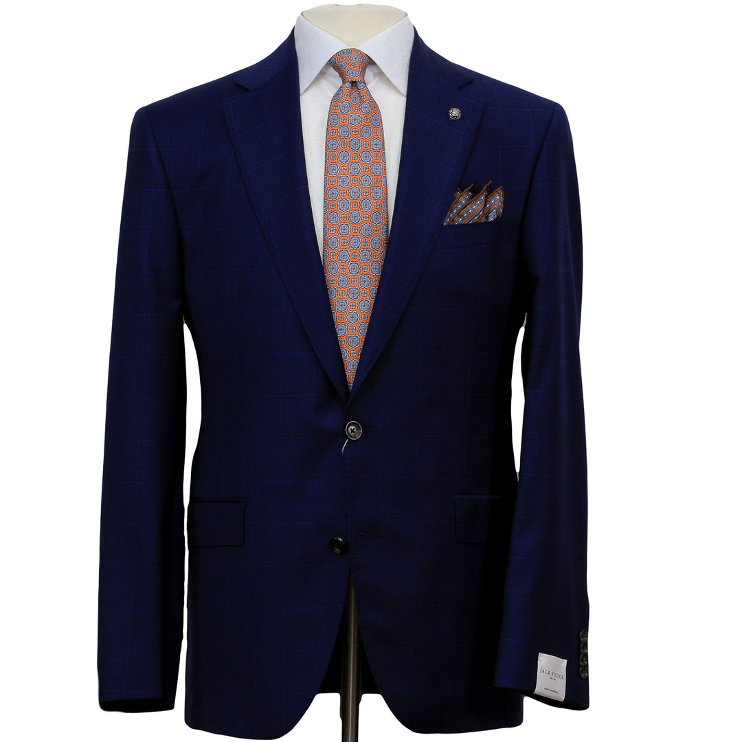 Royal Blue Windowpane Delfino Wool Essence Modern Fit Suit - Jack Victor 1913