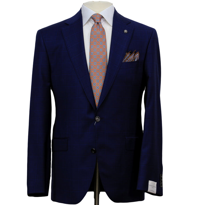 Royal Blue Windowpane Delfino Wool Essence Modern Fit Suit - Jack Victor 1913