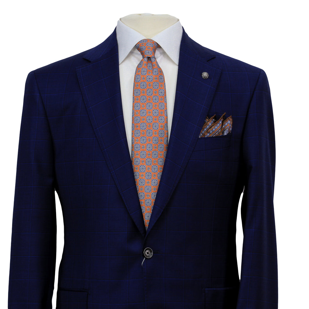 Royal Blue Windowpane Delfino Wool Essence Modern Fit Suit - Jack Victor 1913