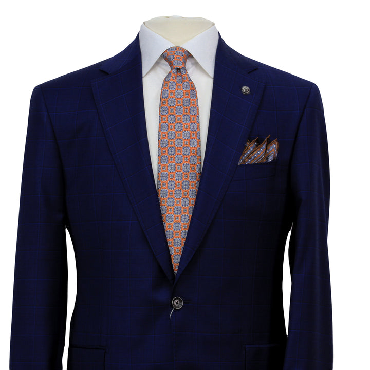 Royal Blue Windowpane Delfino Wool Essence Modern Fit Suit - Jack Victor 1913