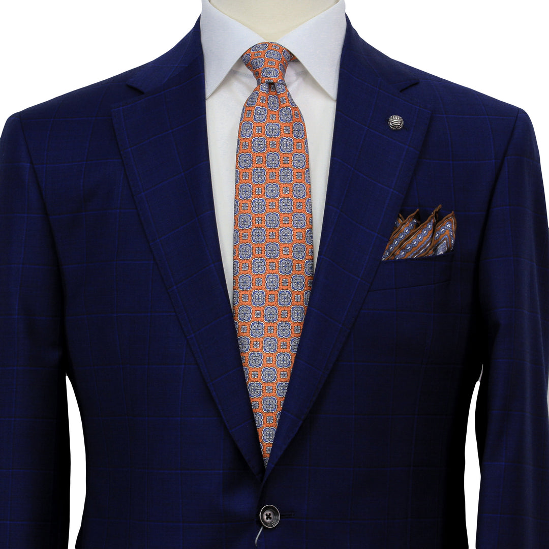 Royal Blue Windowpane Delfino Wool Essence Modern Fit Suit - Jack Victor 1913
