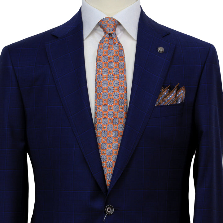 Royal Blue Windowpane Delfino Wool Essence Modern Fit Suit - Jack Victor 1913