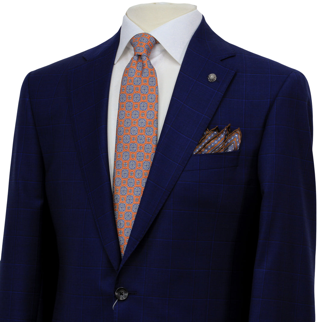 Royal Blue Windowpane Delfino Wool Essence Modern Fit Suit - Jack Victor 1913