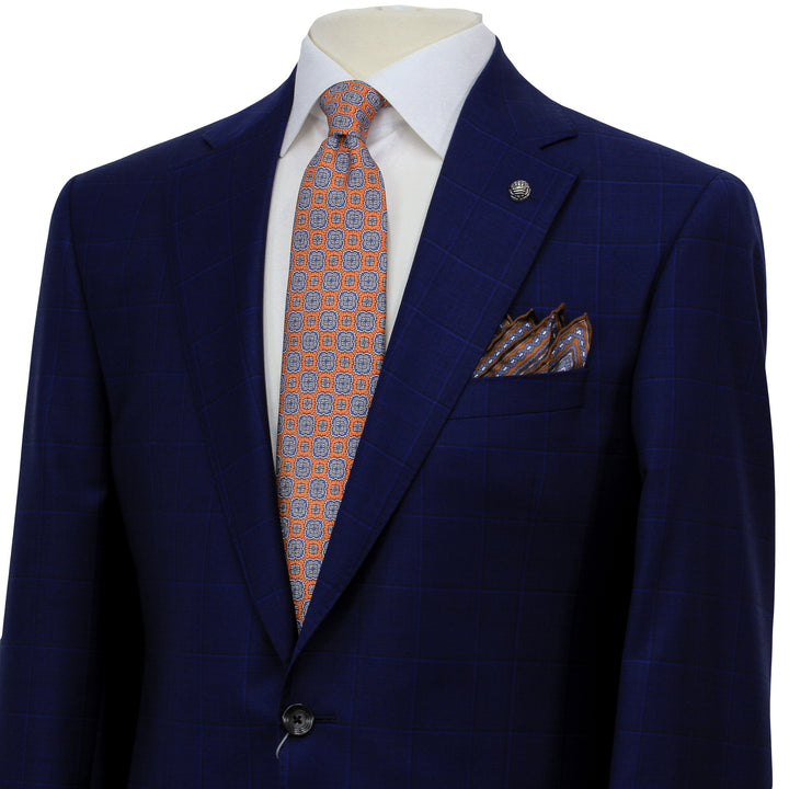 Royal Blue Windowpane Delfino Wool Essence Modern Fit Suit - Jack Victor 1913