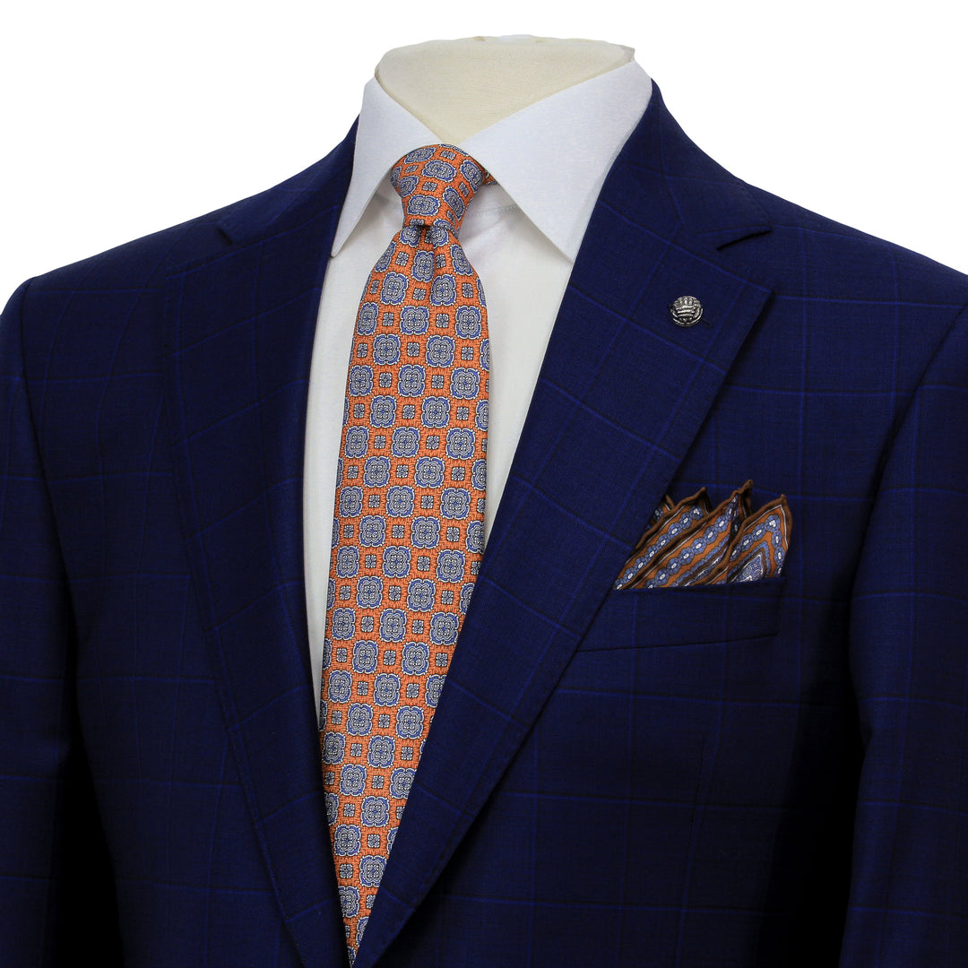Royal Blue Windowpane Delfino Wool Essence Modern Fit Suit - Jack Victor 1913
