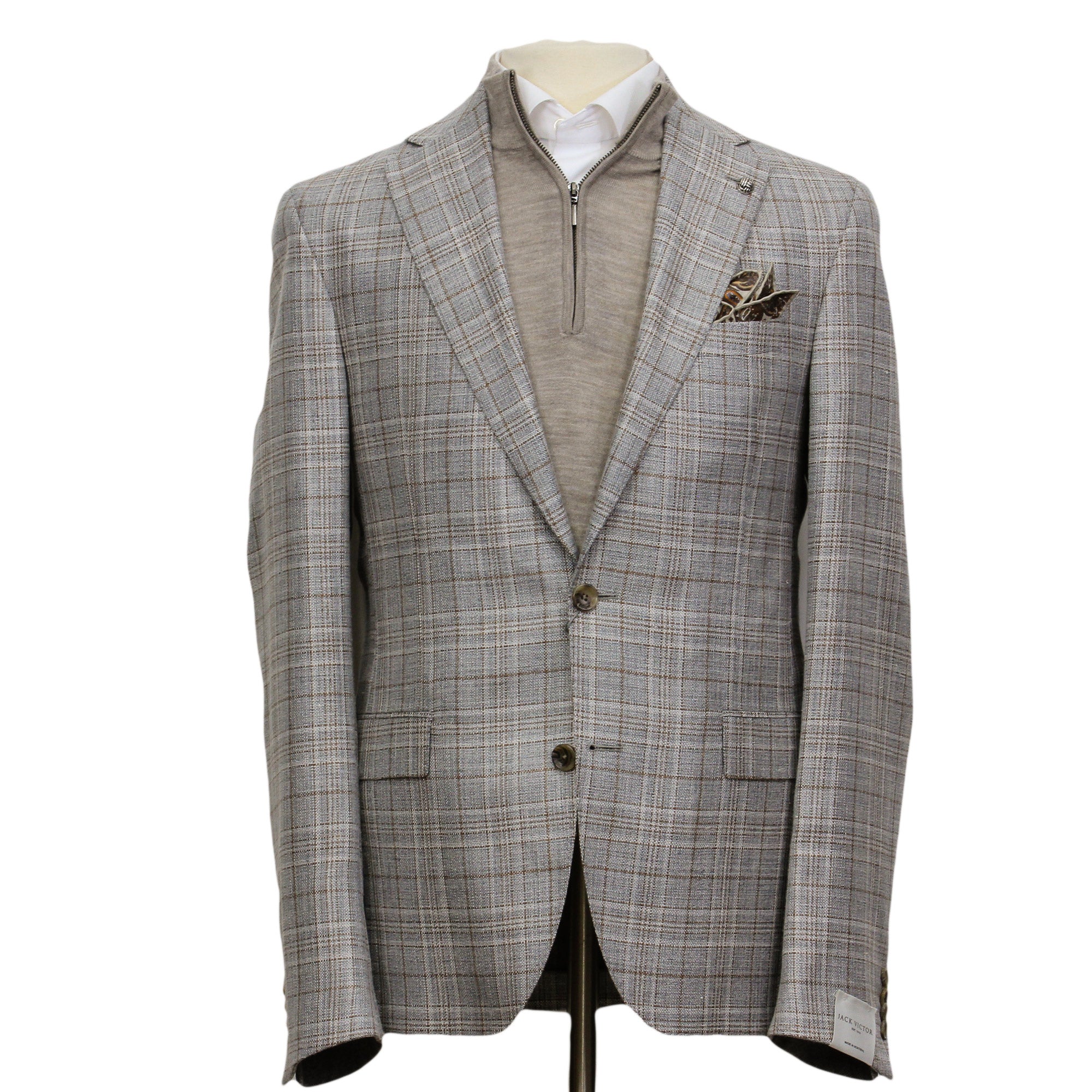 Gray Check Wool/Silk/Linen Midland Contemporary Fit Sport Jacket - Jack Victor