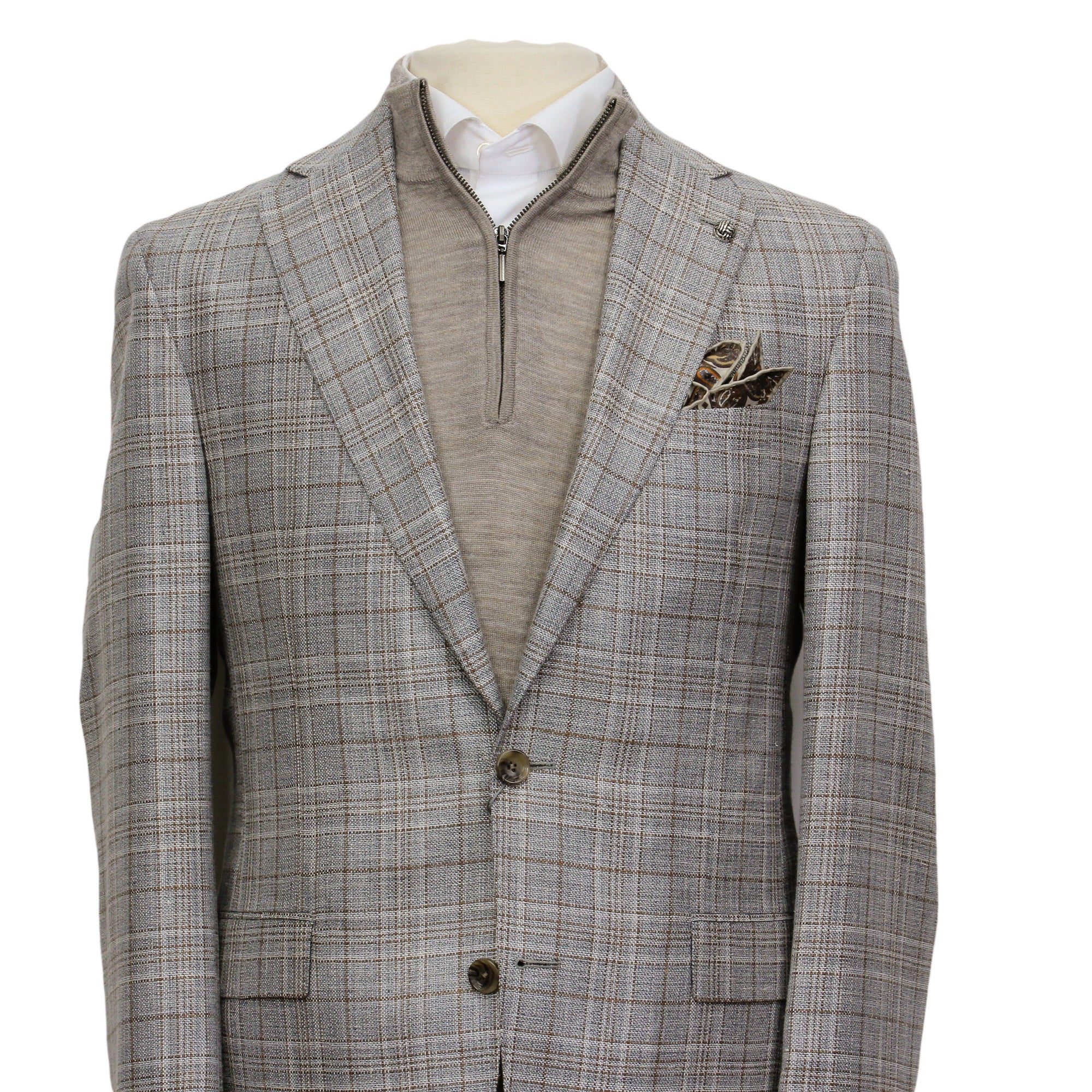 Gray Check Wool/Silk/Linen Midland Contemporary Fit Sport Jacket - Jack Victor