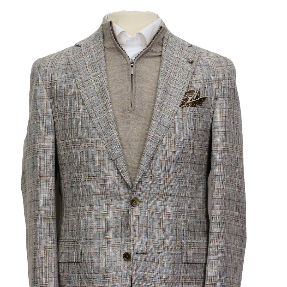Gray Check Wool/Silk/Linen Midland Contemporary Fit Sport Jacket - Jack Victor