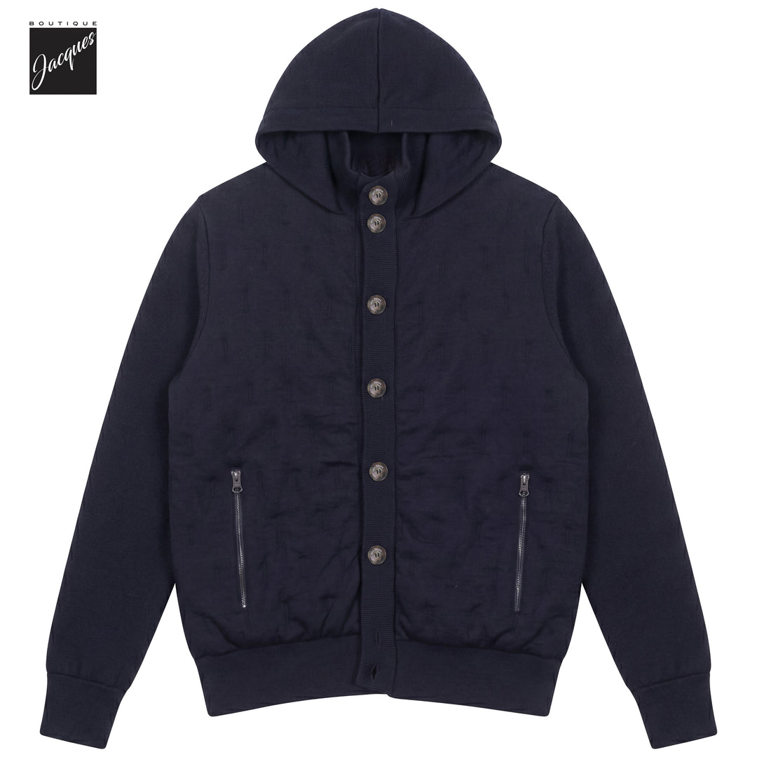 Navy Blue Merino Wool Hooded Hybrid Jacket - Phil Petter